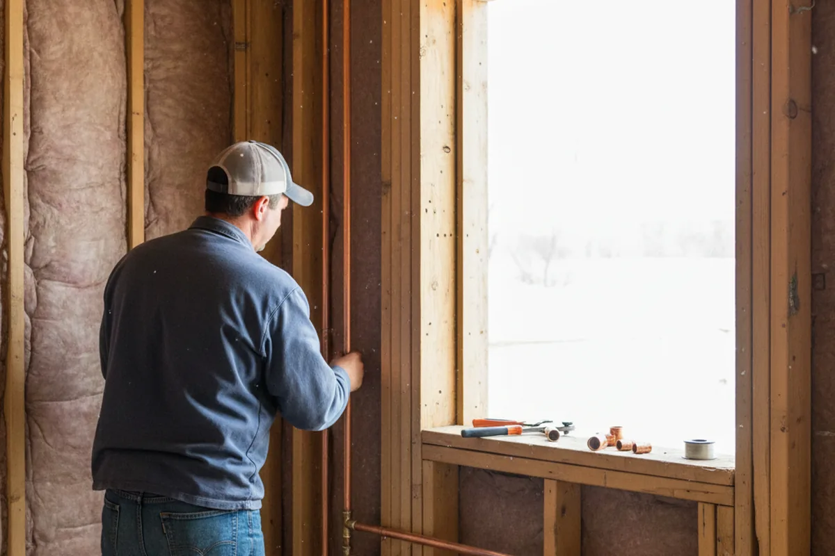 Licensed plumber running new copper supply lines in a White home